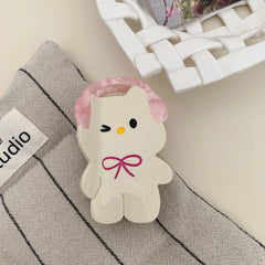 Cute Cat Acetate Hair Claw Clip with Headphones - 3.3 Inch
