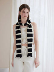 Extra Long Striped Ruffle Skinny Scarf - TEVQA