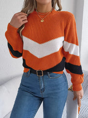Women's Color Block Chevron Knit Sweater - TEVQA