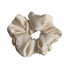 Cream satin scrunchie with pearl details