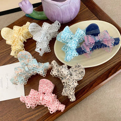 Textured Lace Bow Acetate Hair Claw (3.7 Inch) - TEVQA
