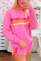 Pink Wave of Hope Retro Rainbow Sweatshirt & Shorts Lounge Set - View 6 | TEVQA