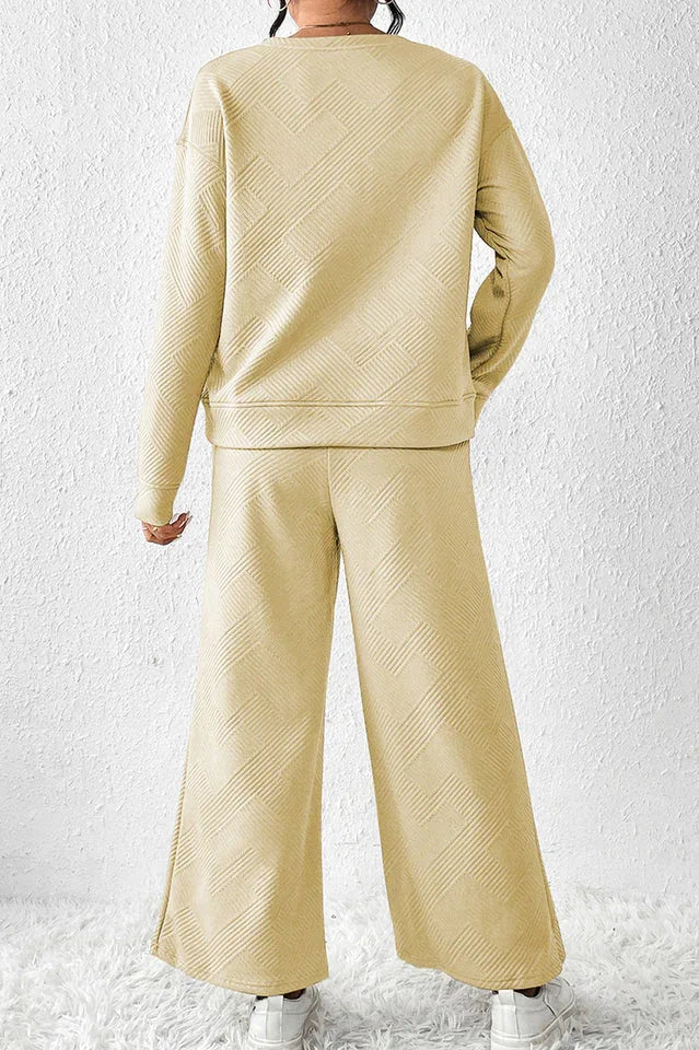 Textured Long Sleeve Top & Pants Set - TEVQA