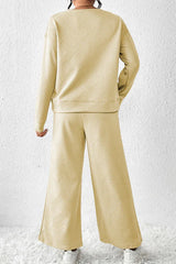 Textured Long Sleeve Top & Pants Set - TEVQA