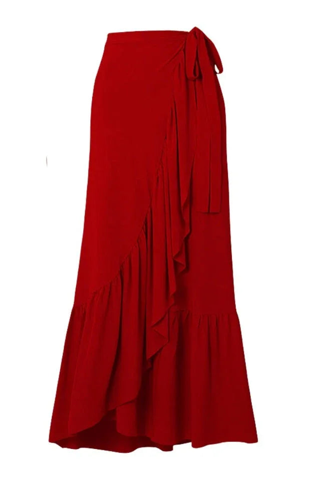 Camilla Resort Set featuring a 3D rose one-piece swimsuit and ruffled maxi skirt - View 9 | TEVQA