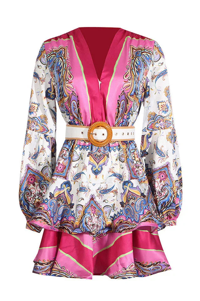 Paisley print belted mini dress - View 7 | TEVQA