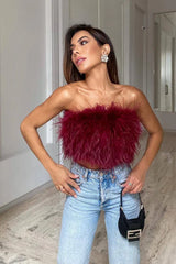 Strapless feather crop top - View 10 | TEVQA