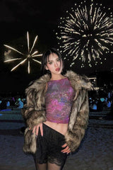 Embellished mesh cropped top with floral print - View 11 | TEVQA