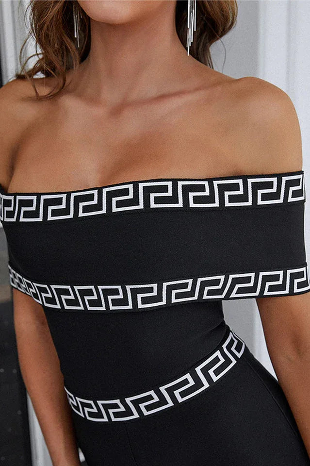 Off shoulder wide leg jumpsuit with geometric trim - View 6 | TEVQA