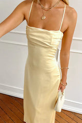 Yellow satin maxi dress with cowl neckline and strappy back - View 7 | TEVQA