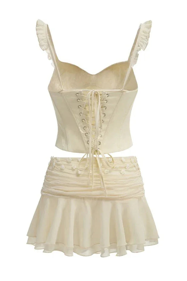 Amelia Corset Lace Up Ruffle Skirt Set - View 7 | TEVQA