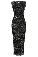 Embellished rhinestone mesh maxi gown with waist cutout - View 6 | TEVQA
