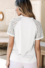 Lace Sleeve Pleated Mock Neck Blouse - View 8 | TEVQA