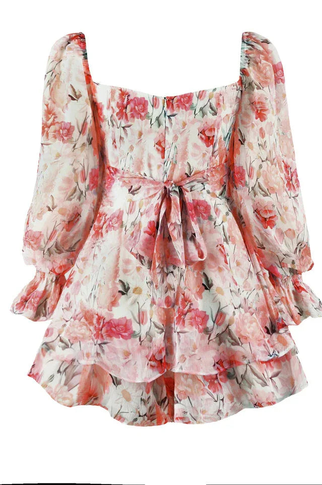 Floral shirred sleeve romper - View 11 | TEVQA