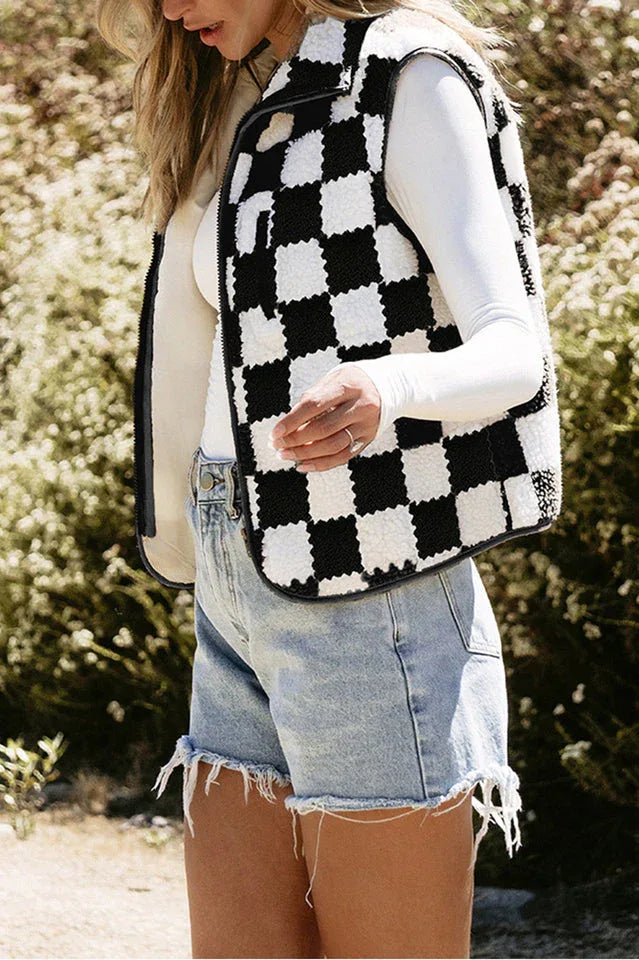 Checkerboard Sherpa Vest - View 9 | TEVQA