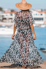 Leopard print kimono bikini cover-up - View 9 | TEVQA