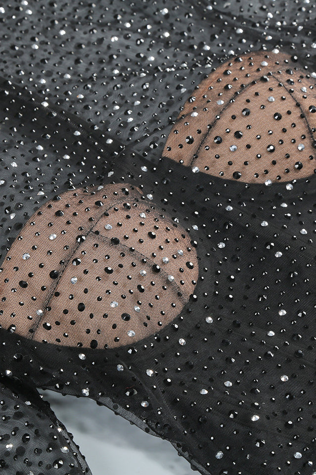 Adele Black Mesh Diamond Mini Dress | Dress In Beauty