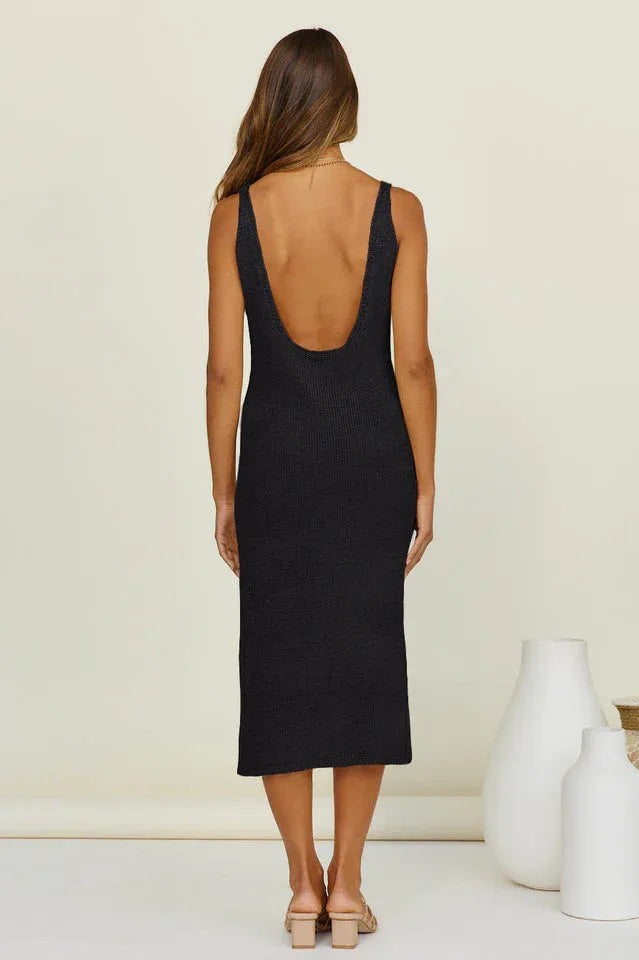 Ribbed knit midi dress with scoop neck - View 11 | TEVQA