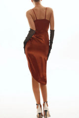 Wrap V Neck High Slit Draped Slip Midi Dress - TEVQA