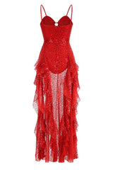 Bustier Sequin Ruffle Maxi Dress | Dress In Beauty