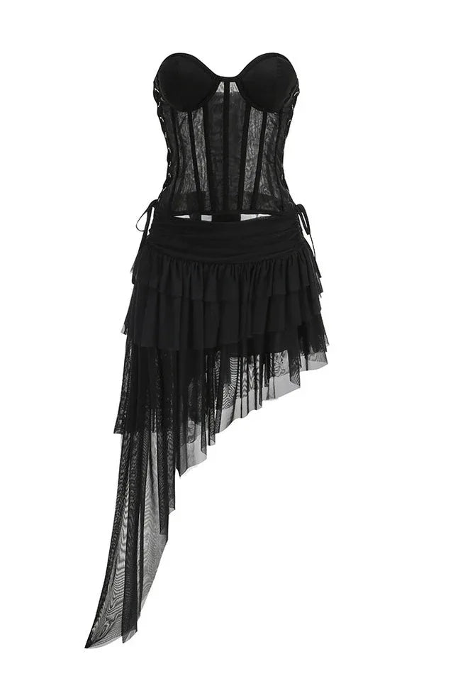 Corset top and asymmetrical ruffled skirt set - View 6 | TEVQA