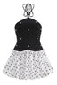 Halter Neck Fit and Flare Mini Dress with Polka Dot Print and Pearl Embellishments - View 6 | TEVQA