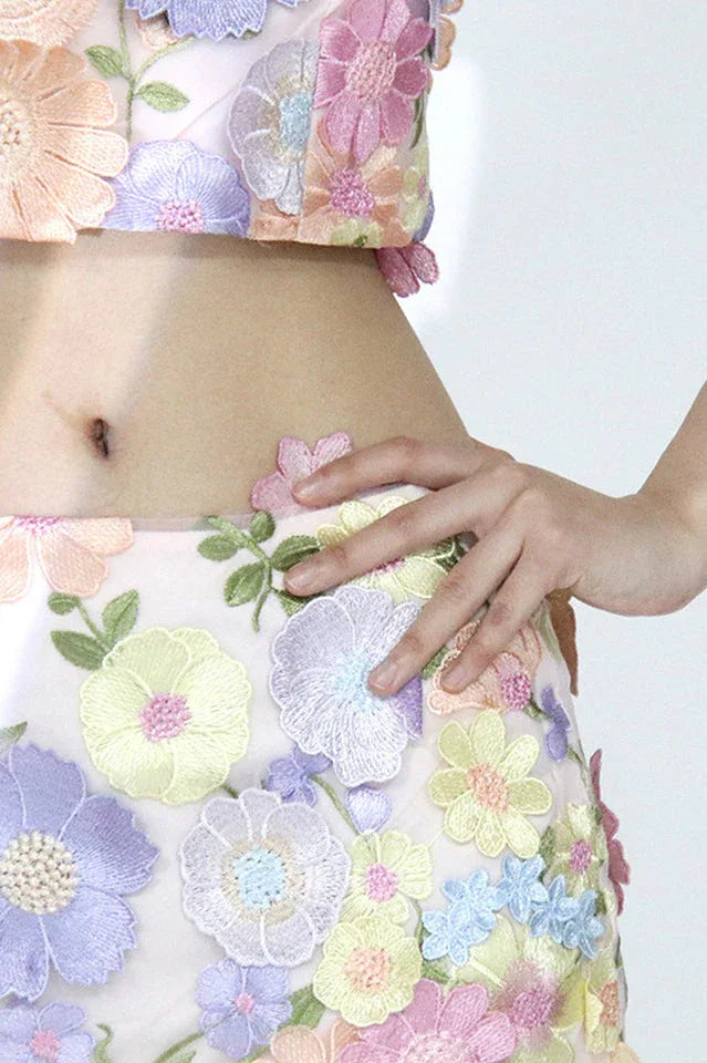 Floral applique crop top and mini skirt set - View 11 | TEVQA