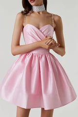 Aqua Blue Taffeta Mini Skater Dress with Crystal Straps - View 8 | TEVQA