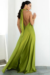 Ofelia Satin Halter Loop Maxi Dress - View 11 | TEVQA