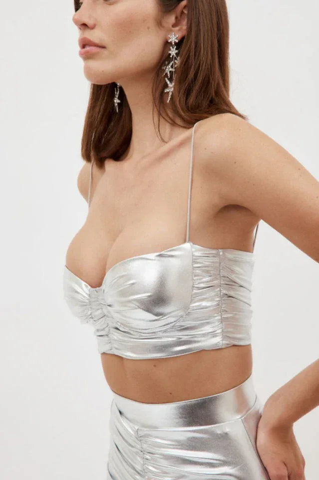 Metallic Ruched Two-Piece Set - View 6 | TEVQA