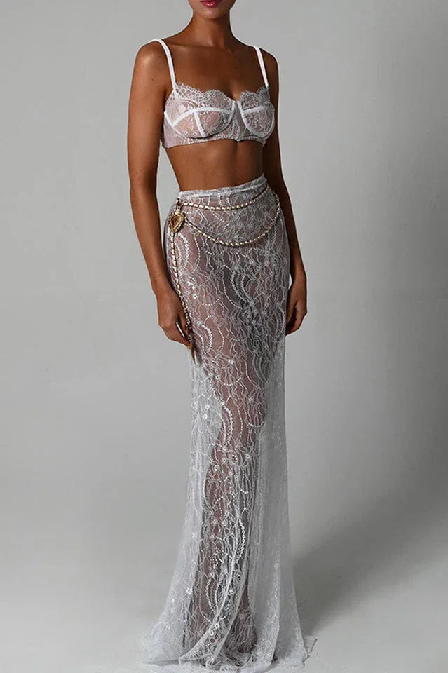 Black lace maxi skirt set - View 11 | TEVQA