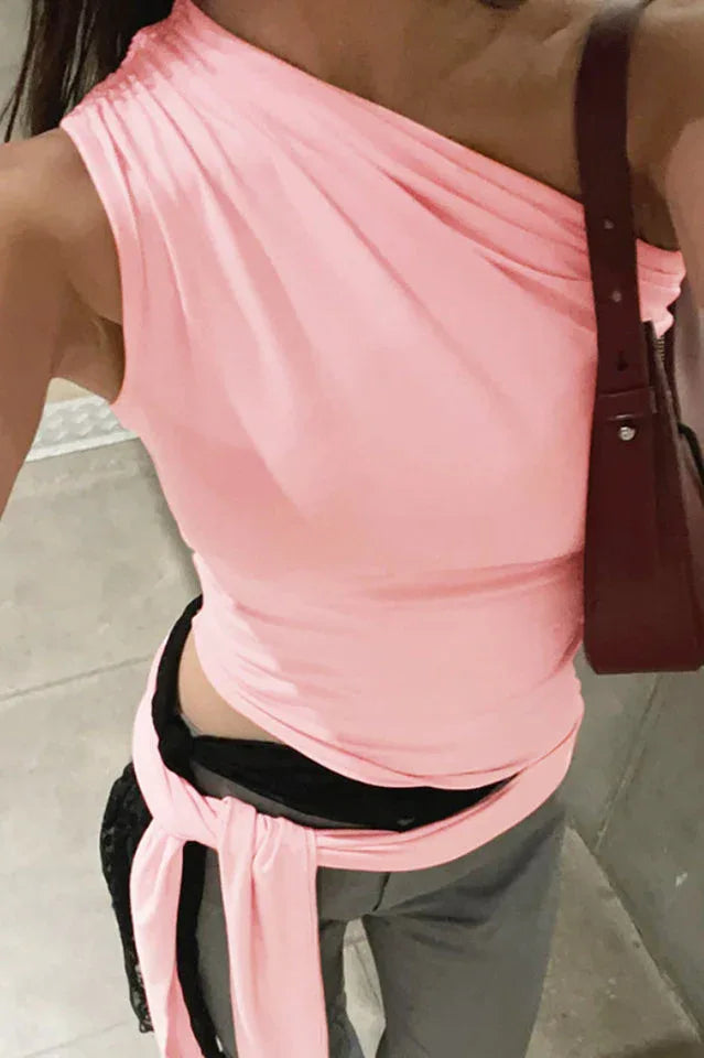 Chic One Shoulder T-Shirt - TEVQA