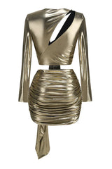 Radiance Metallic Tie Front Top and Ruched Skirt Set - View 6 | TEVQA