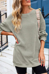 Oversized crew neck ribbed knit sweatshirt - View 8 | TEVQA