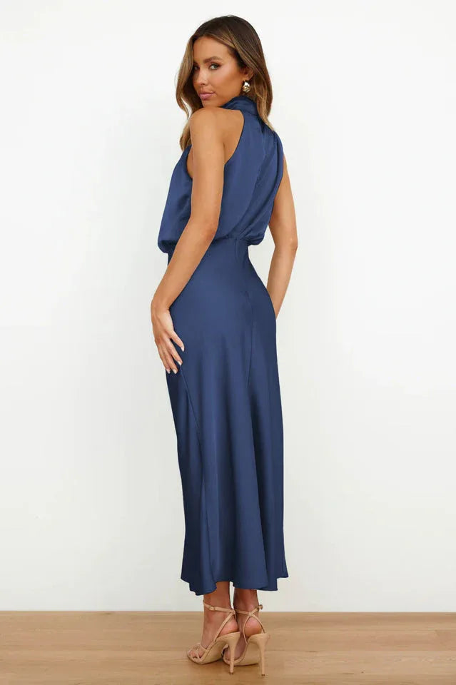 Satin Halter Neck Midi Dress - View 53 | TEVQA