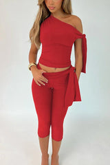 One-shoulder knit pants set - View 11 | TEVQA