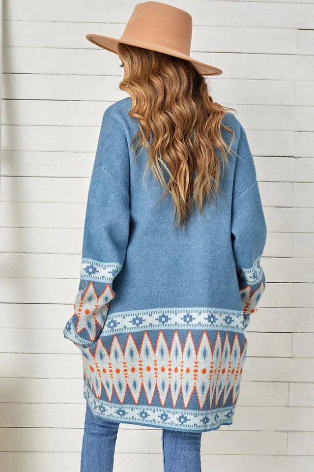 Southwestern Aztec Pattern Knit Cardigan - View 6 | TEVQA
