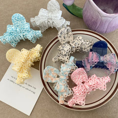 Textured Lace Bow Acetate Hair Claw (3.7 Inch) - TEVQA