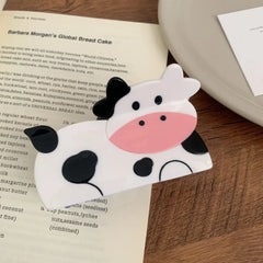 Large 4-inch animal hair claw clip with cat or cow design - View 8 | TEVQA