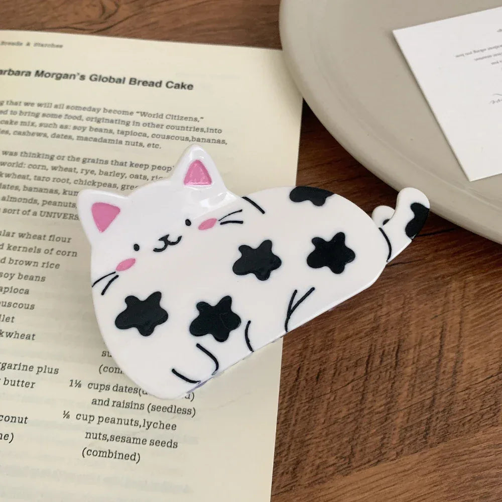 Large 4-inch animal hair claw clip with cat or cow design - View 6 | TEVQA