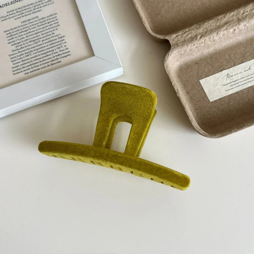 Velvet Touch Rectangular Hair Claw Clip - 4.1 Inch Minimalist Autumn Accessory - TEVQA