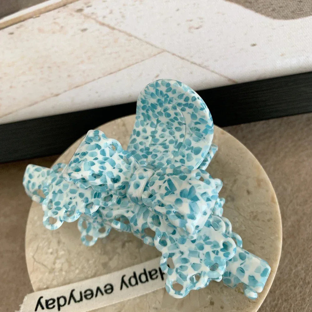 Textured Lace Bow Acetate Hair Claw (3.7 Inch) - TEVQA