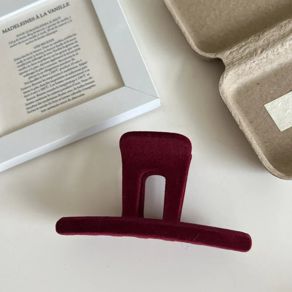 Velvet Touch Rectangular Hair Claw Clip - 4.1 Inch Minimalist Autumn Accessory - TEVQA