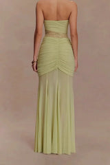 Khadijah Lace and Mesh Maxi Dress in Sage - View 12 | TEVQA