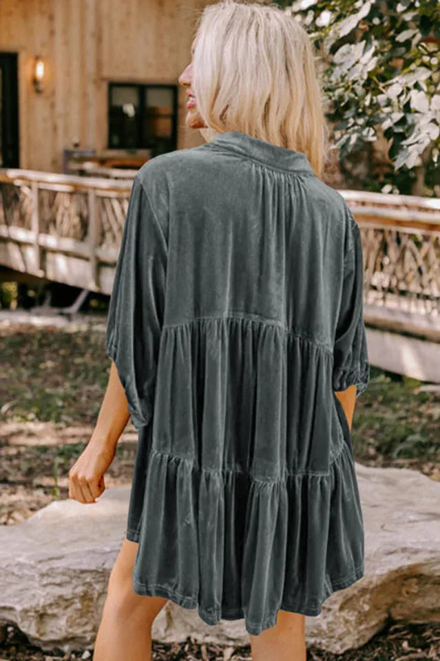 Chestnut Ruffle Velvet Tunic Top - View 8 | TEVQA