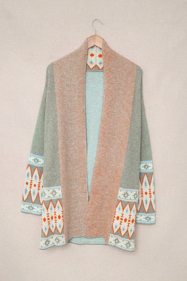 Southwestern Aztec Pattern Knit Cardigan - View 12 | TEVQA