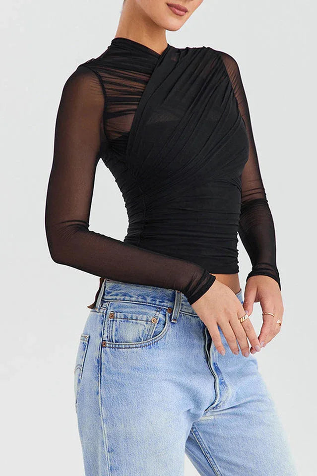Women's Asymmetrical Wrap Top - View 13 | TEVQA