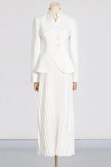 Mandarin Collar Peplum Jacket and Pleated Skirt Set - View 11 | TEVQA