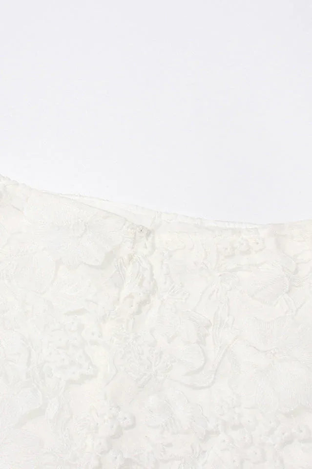 White lace button-down shirt and flared pants set - View 7 | TEVQA