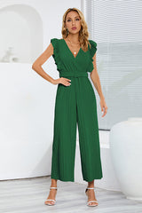 V-Neck Pleats Belted Jumpsuit | Dress In Beauty